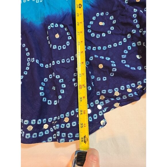 Handmade Blue boho midi skirt adjustable tie waist mirror sequins One Size New - Picture 12 of 15